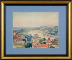 Antoni Wippel, Miasto nad rzeką, 1920, akwarela, papier