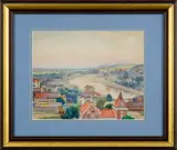 Antoni Wippel, Miasto nad rzeką, 1920, akwarela, papier