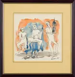 Otto Axer, SCENA FIGURALNA, 1975, tusz pióro, akwarela, papier kremowy