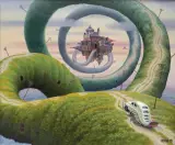 UCIECZKA DO DOMU by Jacek Yerka, 2018, akryl, płótno, sold Jun 2018