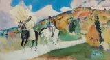 DWAJ JEŹDŹCY, przed / lub 1914 by Julian Fałat, akwarela, papier, offered Jun 2018
