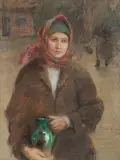 HUCUŁKA Z DZBANEM by Teodor Axentowicz, pastel, akwarela, papier, sold Jun 2018
