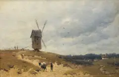 PEJZAŻ Z WIATRAKIEM by Aleksander Świeszewski, olej, płótno naklejone na deskę, offered Jun 2018