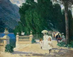 W LETNI DZIEŃ NAD JEZIOREM COMO by Paul Wilhelm Harnisch, olej, płótno, sold Jun 2018