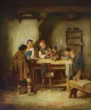Paul Langlois, ZABAWA Z MAŁPKĄ, olej, płótno