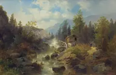 Joseph Thoma, MŁYN W GÓRACH, olej, płótno dublowane