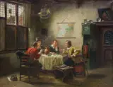 Fritz Wagner, ROZMOWA PRZY STOLE, olej, płótno