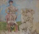 Jacek Malczewski, SZKIC KOMPOZYCJI Z DWIEMA POSTACIAMI, olej, tektura