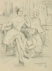 Bruno Schulz, DWIE KOBIETY I KLĘCZĄCY MĘŻCZYZNA, 1929, węgiel, papier