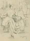 Bruno Schulz, DWIE KOBIETY I KLĘCZĄCY MĘŻCZYZNA, 1929, węgiel, papier