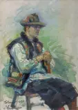 MŁODY HUCUŁ by Erno Erb, 1934, olej, tektura, offered Jun 2018