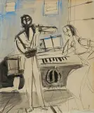KONCERT by Zygmunt Menkes, akwarela, tusz, ołówek papier, sold Jun 2018