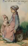 Teofil Kwiatkowski, DZIEWCZYNKI, 1839, akwarela, ołówek, papier
