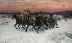 Alfred Wierusz-Kowalski, ŚCIGANI PRZEZ WILKI, olej, płótno