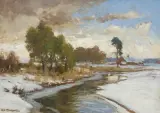 PRZEDWIOŚNIE by Michał Gorstkin-Wywiórski, olej, tektura, sold Mar 2018