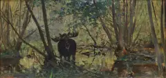 Julian Fałat, ŁOŚ NA BAGNISKACH, 1897, olej, deska