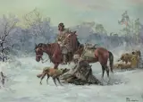 POLOWANIE NA DZIKA by Władysław Chmieliński, olej, płótno, offered Mar 2018
