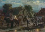 Stanisław Bagieński, UŁANI NA POPASIE, 1947, olej, płótno