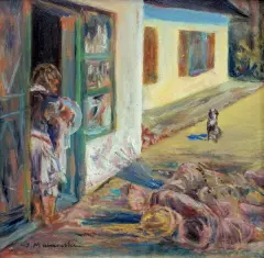 PODWÓRKO. PRZED DWOREM by Jacek Malczewski, olej, tektura, sold Mar 2018