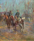 Leonard Wintorowski, UŁANI NA ZWIADACH, 1919, olej, tektura