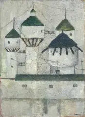 Arika Madeyska, PEJZAŻ, ok. 1959, olej, płótno naklejone na sklejkę