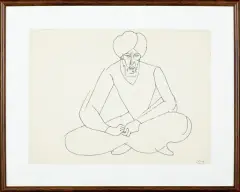 Tadeusz Kulisiewicz, STARY HINDUS W TURBANIE, tusz pióro, papier kremowy