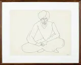 Tadeusz Kulisiewicz, STARY HINDUS W TURBANIE, tusz pióro, papier kremowy