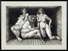 Adam Hoffmann, SATYR I NIMFY, 1975, pastel, papier kremowy