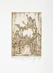CZYTAJĄCY by Leszek Rózga, 1967, akwaforta sepiowa, papier krem., offered Mar 2018