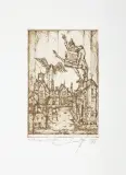 Leszek Rózga, CZYTAJĄCY, 1967, akwaforta sepiowa, papier krem.
