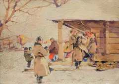 Z Huculszczyzny by Stanisław Gibiński, akwarela, tektura, offered Feb 2018