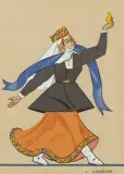 Zofia Stryjeńska, Dziewczyna w stroju ludowym, gwasz, szablon (pochoir)