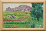 ZIELONA POLANA PRZED SZARYMI SKAŁAMI by Michał Gorstkin-Wywiórski, 1906-1907, olej, płótno naklejone na tekturę, offered Feb 2018