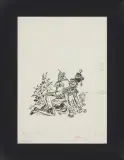 Jan Marcin Szancer, Ilustracja do baśni Psi pazur J. Brzechwy, 1975, tusz pióro, patyk, karton kremowy