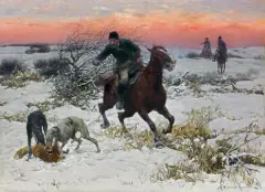 Alfred Wierusz-Kowalski, POLOWANIE NA LISA, ok. 1880, olej, płótno