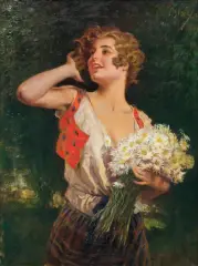Leopold Schmutzler, DZIEWCZYNA Z RUMIANKAMI, ok 1930, olej, płótno