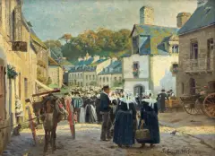Émile Schmidt-Wehrlin, TARG W BRETOŃSKIM MIASTECZKU, ok. 1910, olej, płótno