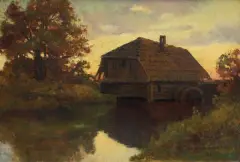 STARY MŁYN by Wiktor Korecki, 1933, olej, tektura, sold Dec 2017