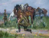 NA POPASIE by Wojciech Kossak, przed 1933, olej, tektura, sold Dec 2017