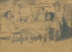 Bruno Schulz, SZEŚĆ NAGICH POSTACI PRZY STOLE, 1934-1936, ołówek, papier