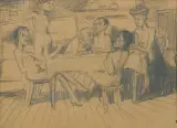 Bruno Schulz, SZEŚĆ NAGICH POSTACI PRZY STOLE, 1934-1936, ołówek, papier