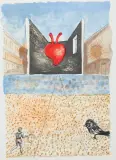 KOMPOZYCJA Z SERCEM, LATA 70. XX W. by Jan Lebensztejn, litografia barwna, papier, sold Nov 2017