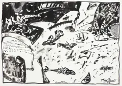 RYBY by Mariusz Pałka, 1994, tusz pędzel, werniks, karton kremowy, sold Nov 2017
