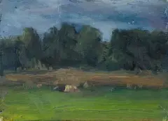 Kacper Woźny, Pasące się krowy, 2015, olej, tektura
