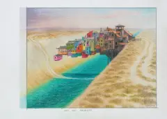 Jacek Yerka, Dom nad kanałem, 2017, kredki, ołówek, papier
