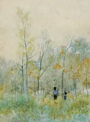 Brzozowy zagajnik by Julian Fałat, 1879, akwarela, papier, sold Oct 2017