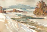 Stephan Filipkiewicz, Dunajec w Szaflarach, akwarela, tektura