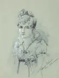 Anna Bilińska - Bohdanowiczowa, DAMA Z CZASÓW DYREKTORIATU, 1883, kredka, pastel, papier szary