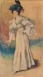Józef Mehoffer, PORTRET JADWIGI, ŻONY ARTYSTY, 1905, węgiel, akwarela, tektura licowana papierem