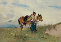 Józef Brandt, KOZAK NA STANOWISKU, 1881, olej, płótno